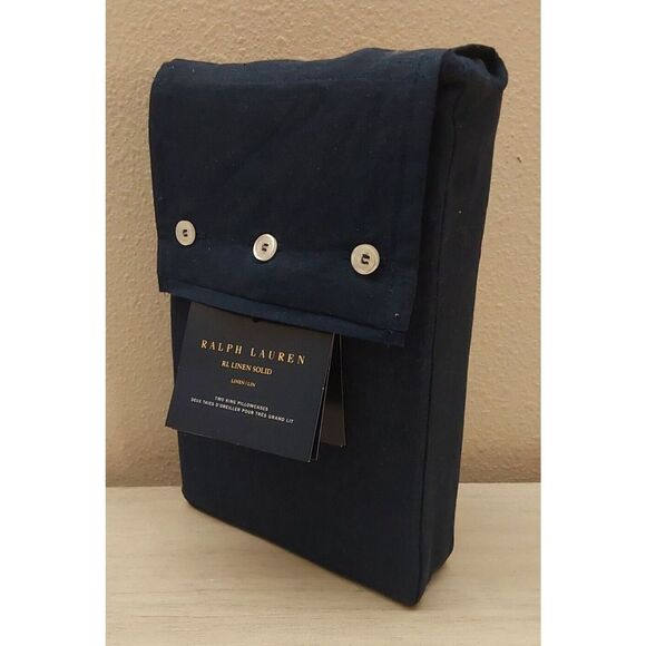 Ralph Lauren RL LINEN SOLID 100% Linen Two King Pillowcases POLO NAVY - Picture 3 of 8
